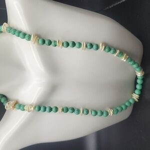 N2840 stunning turquoise pearl precious‎ stone sterling high end necklace